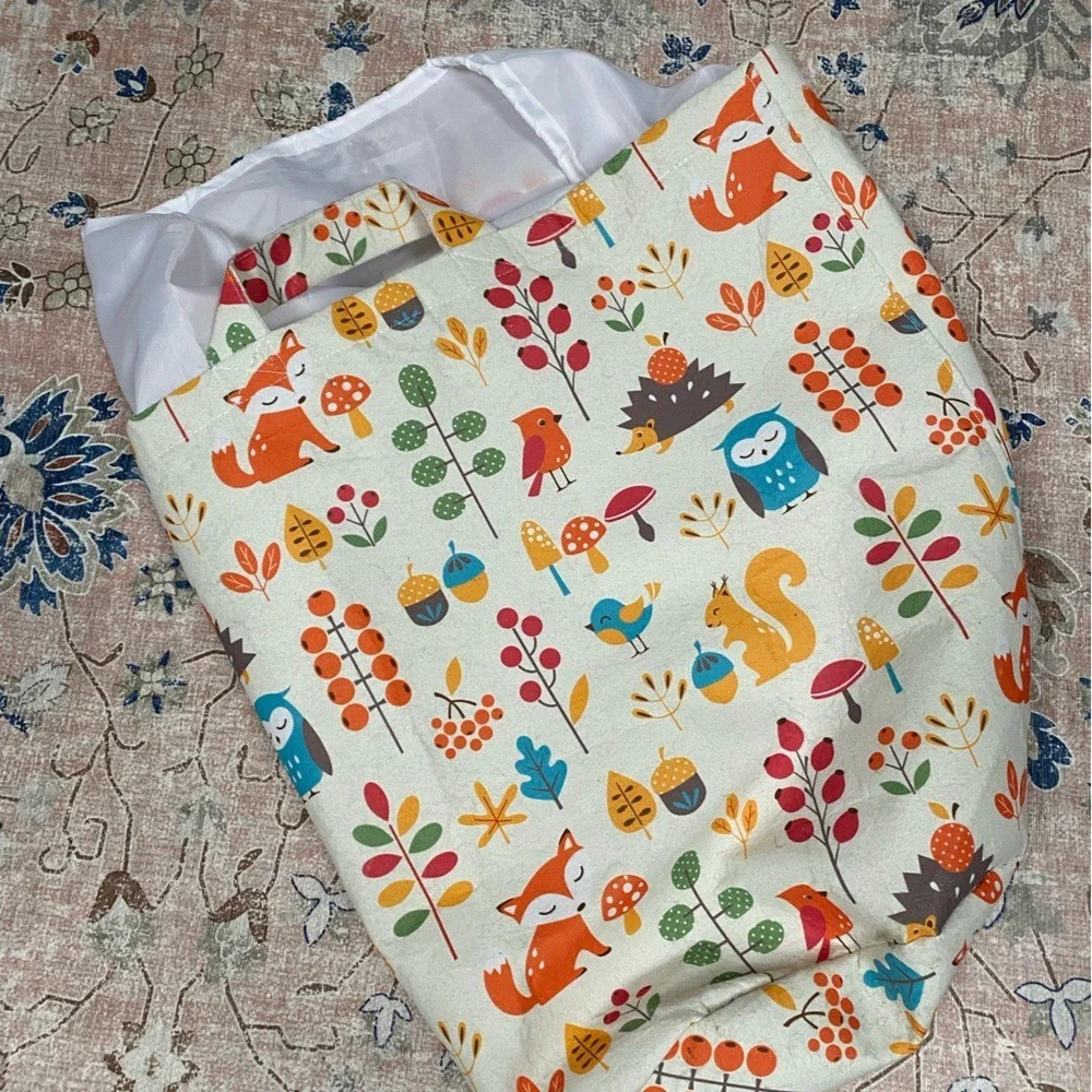 Woodland Animals Canvas Tote Bag Fox Owl Squirrel‎ Forest Print Cream